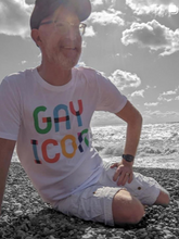 Load image into Gallery viewer, `alt=&quot;Gay Icon slogan t-shirt featuring bold text celebrating LGBTQ+ pride and identity&quot;`
