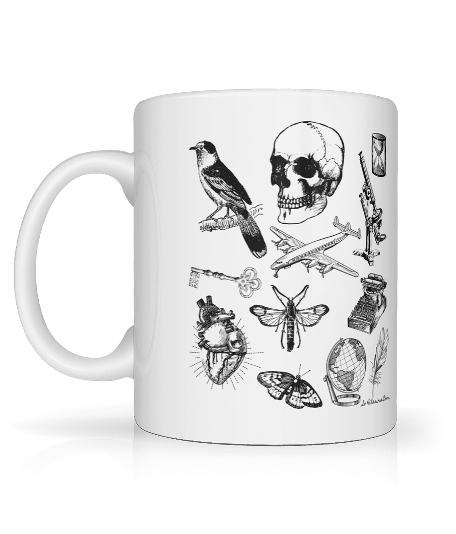 Dark Academia aesthetic ceramic mug featuring gothic vintage-style design